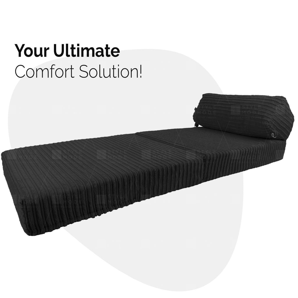 Single Chair Bed Sofa Z Bed Jumbo Cord Seat Foam Fold Out Guest Futon Kids