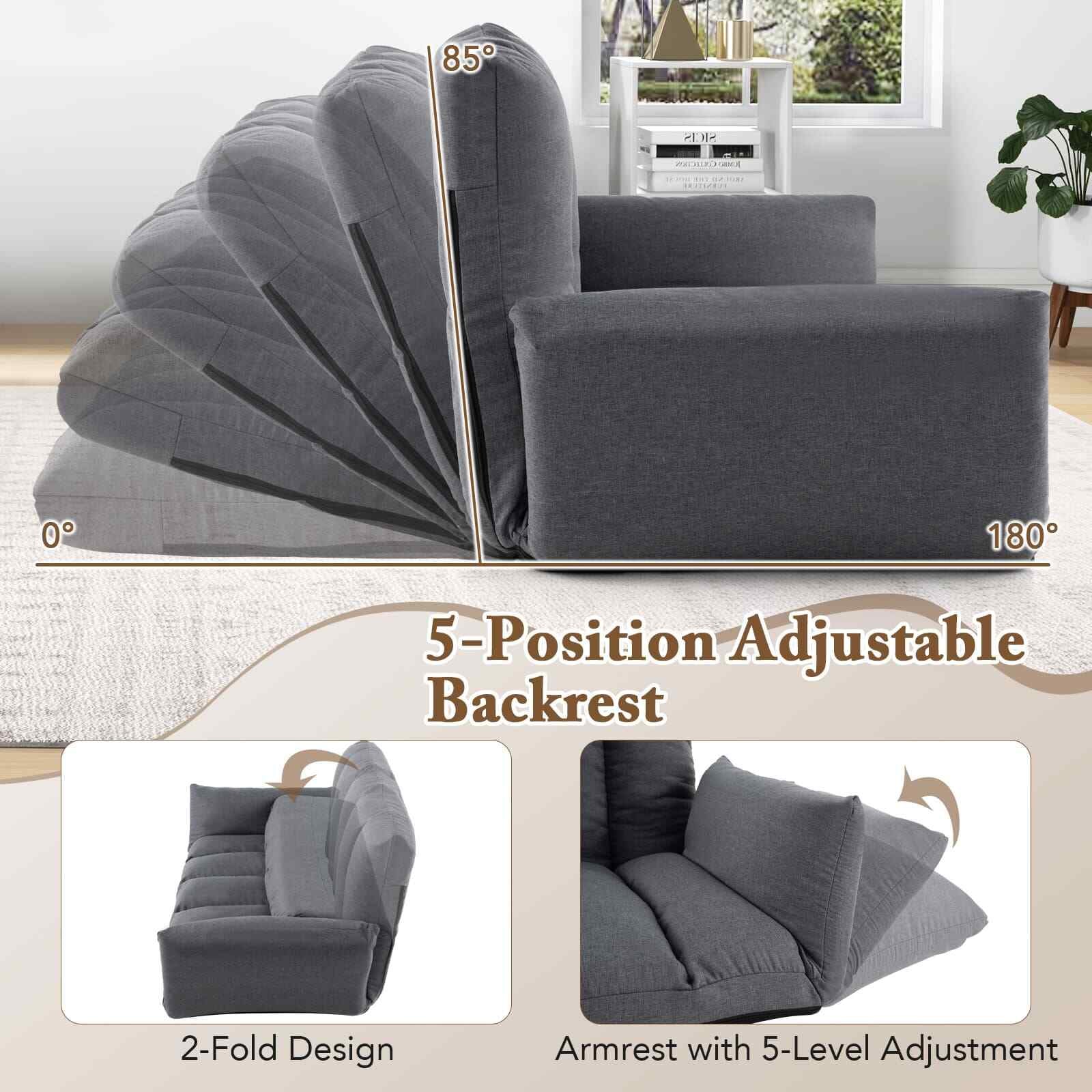COSTWAY Foldable Floor Sofa Upholstered Recliner Chair W/Adjustable Backrest