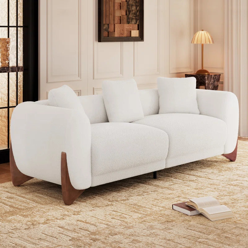 Cloud Sherpa Upholstered Sofa with Wood Wedge Legs