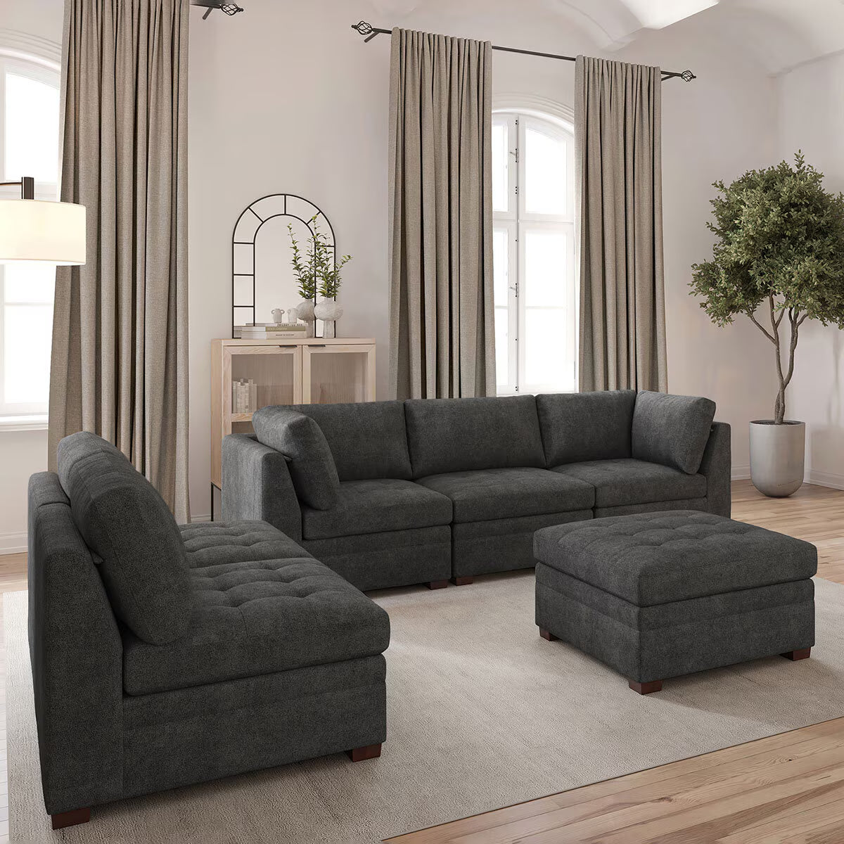 Tisdale Dark Grey 6 Piece Modular Fabric Sofa