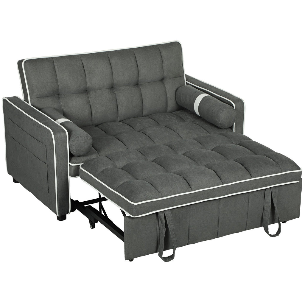 HOMCOM 2 Seater Pull Out Sofa Bed with Adjustable Backrest, Charcoal Grey