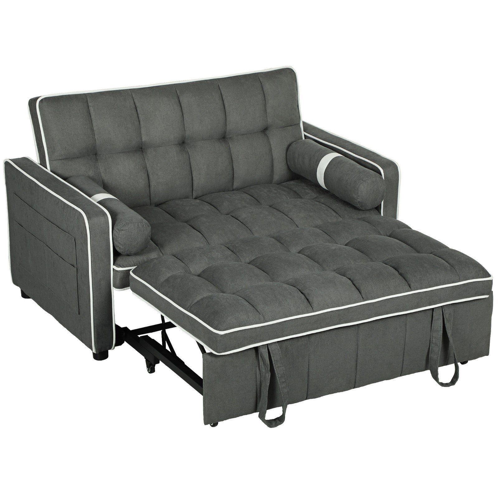 HOMCOM 2 Seater Pull Out Sofa Bed with Adjustable Backrest, Charcoal Grey