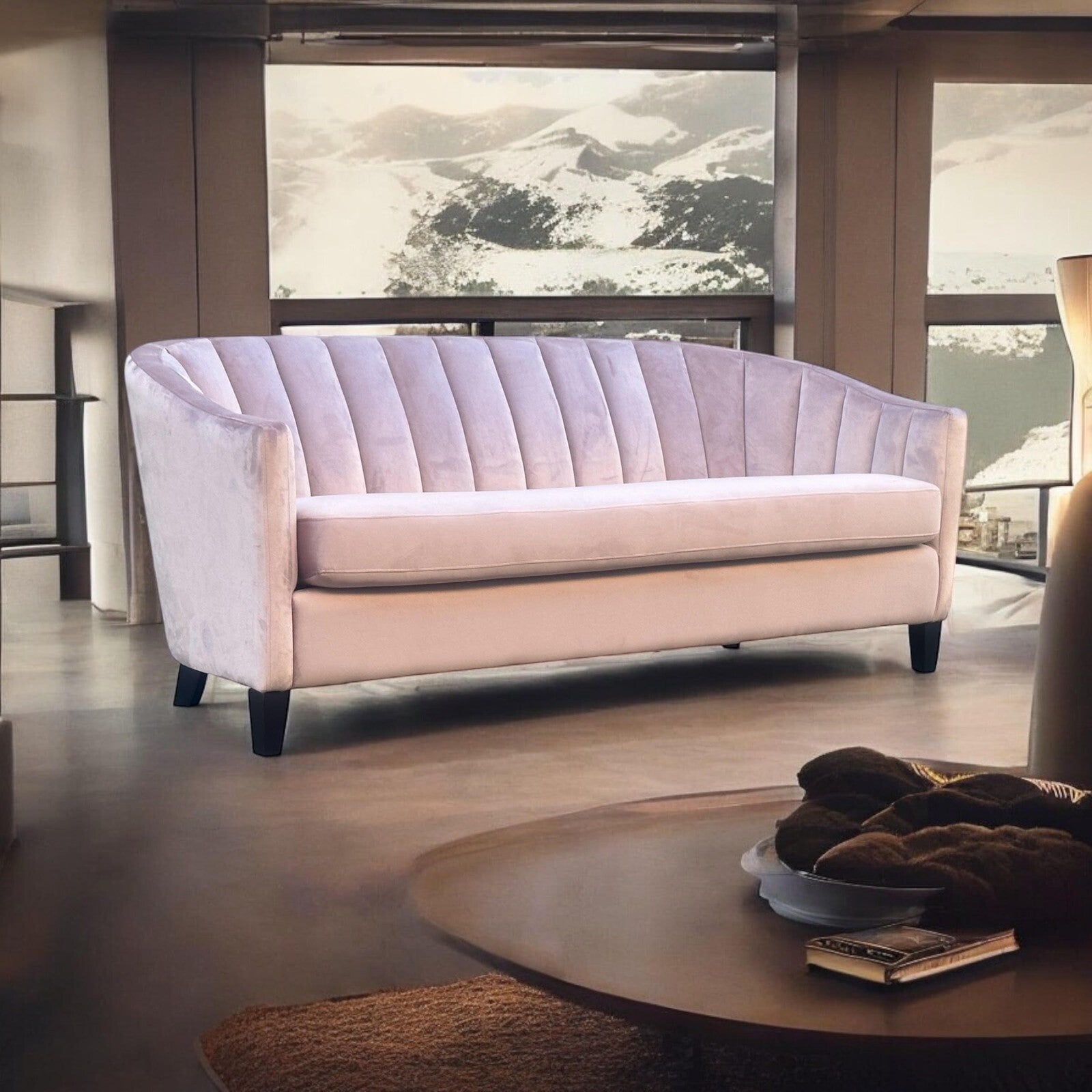 Pink Velvet Sofa 3 Seat Chairs Velvet Tub Chair Contemporary Living Room Accent