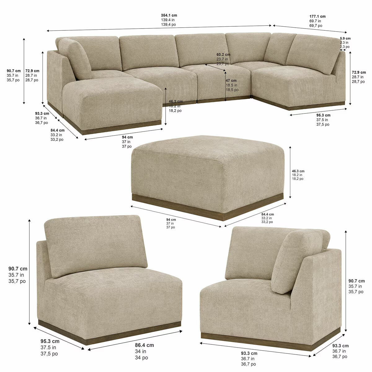 Murphy Taupe 6 Piece Modular Fabric Sofa
