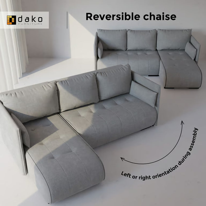 Corner Sofa Bed NESSA Reversible Chaise Lounge, Storage DAKO®