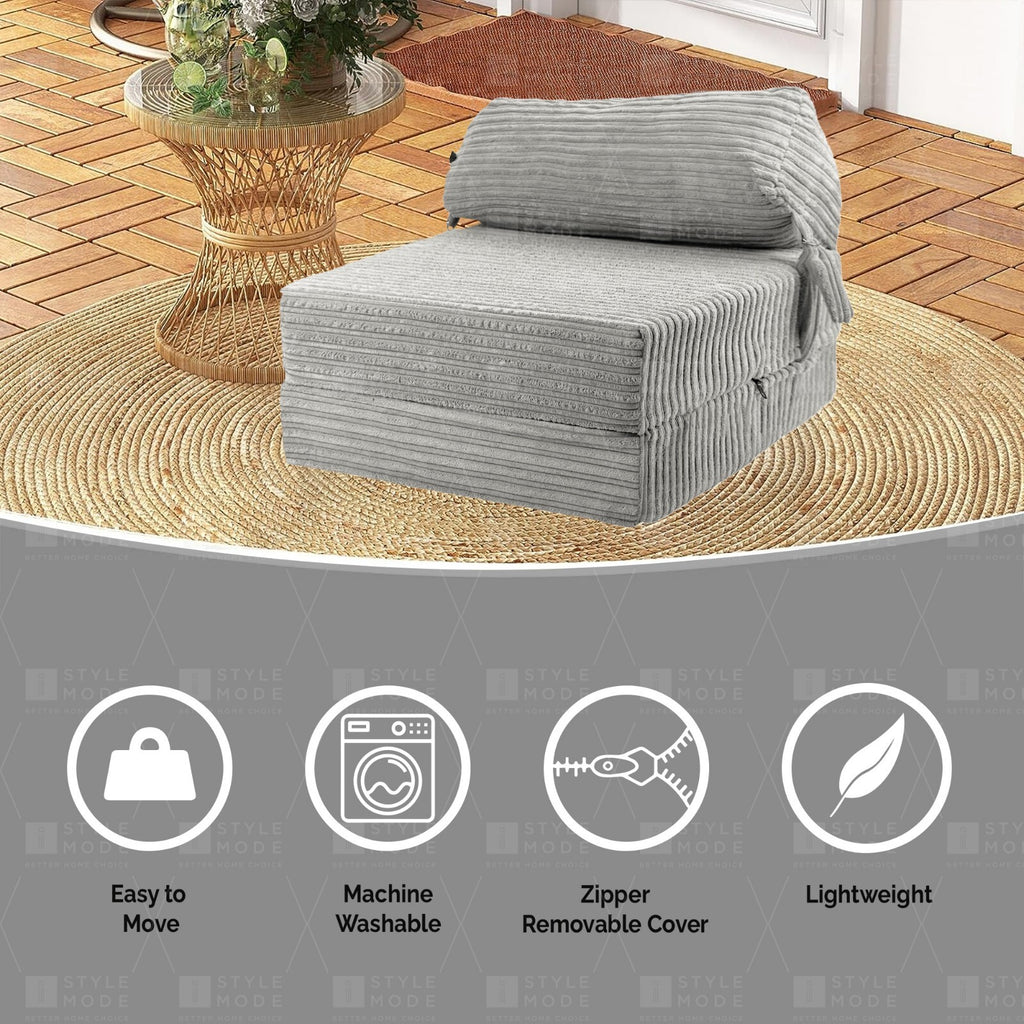 Single Chair Bed Sofa Z Bed Jumbo Cord Seat Foam Fold Out Guest Futon Kids