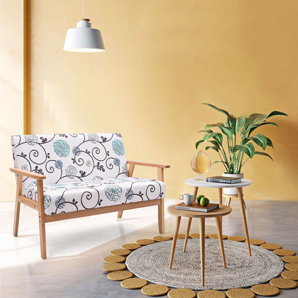 2-Seater Wooden Upholstered Loveseat with Rubber Wood Armrests