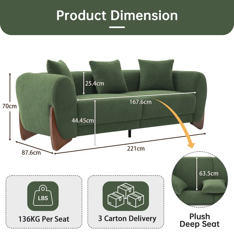 Cloud Sherpa Upholstered Sofa with Wood Wedge Legs