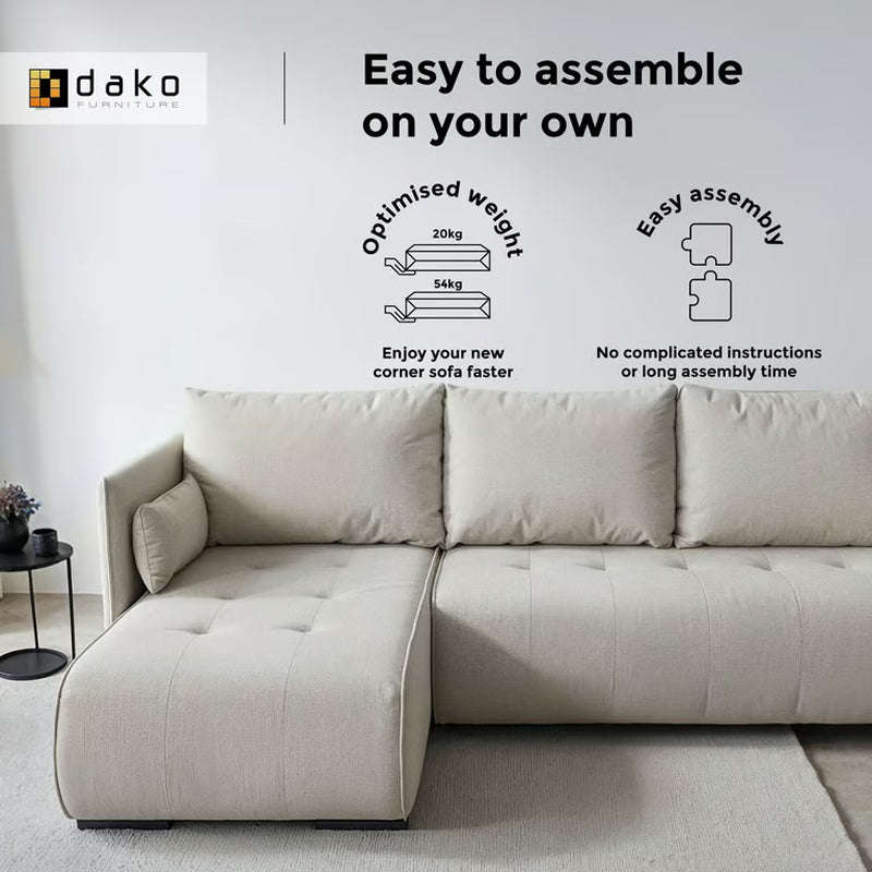 Corner Sofa Bed NESSA Reversible Chaise Lounge, Storage DAKO®