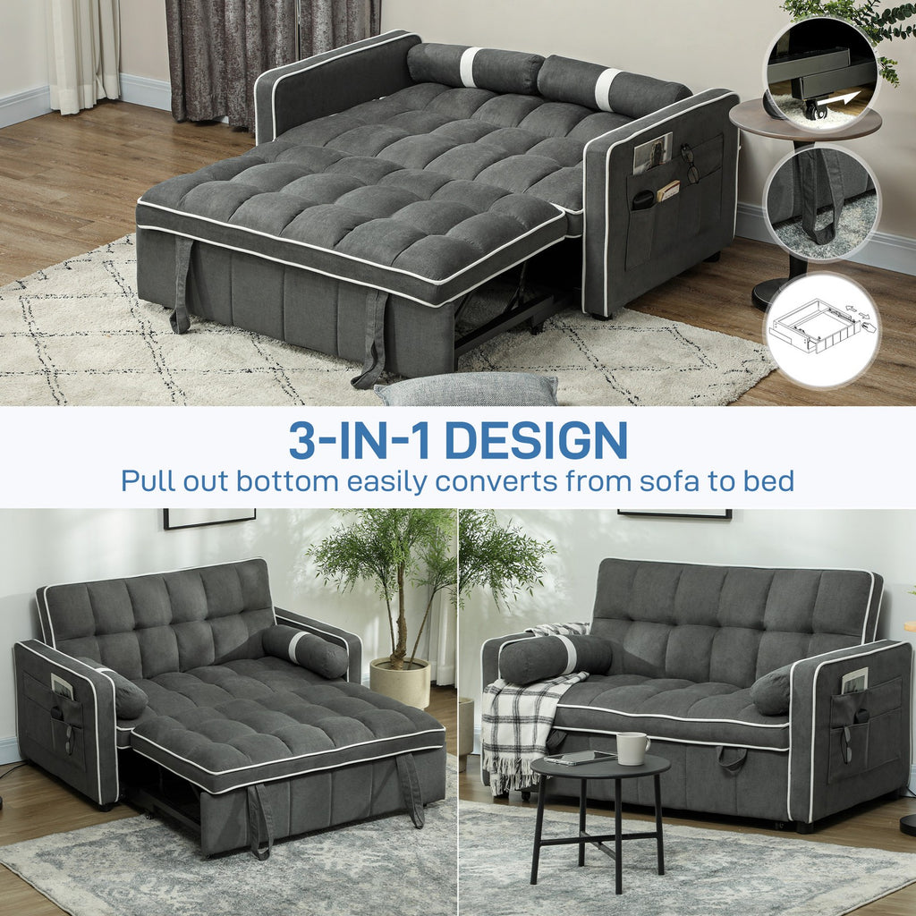 HOMCOM 2 Seater Pull Out Sofa Bed with Adjustable Backrest, Charcoal Grey