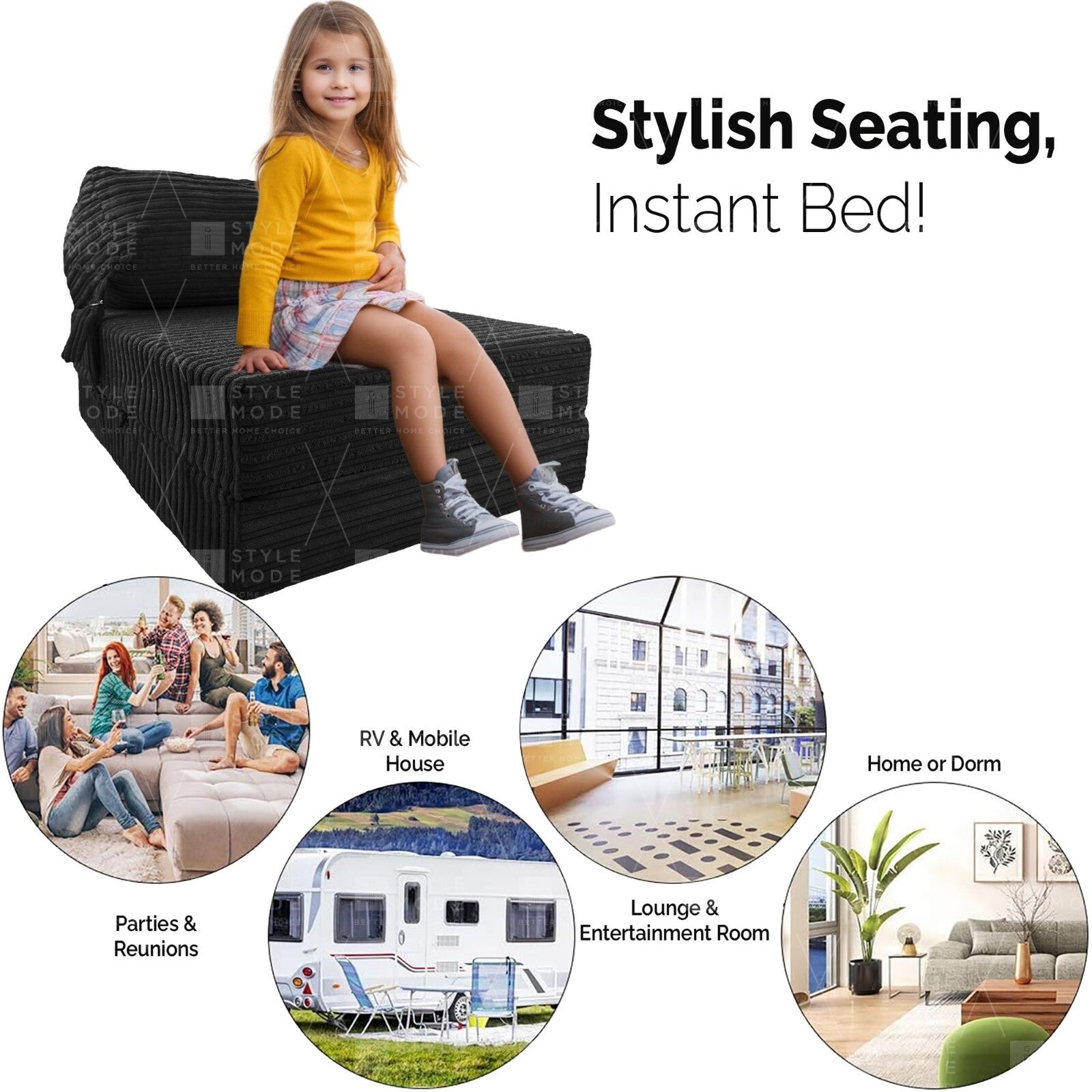Single Chair Bed Sofa Z Bed Jumbo Cord Seat Foam Fold Out Guest Futon Kids