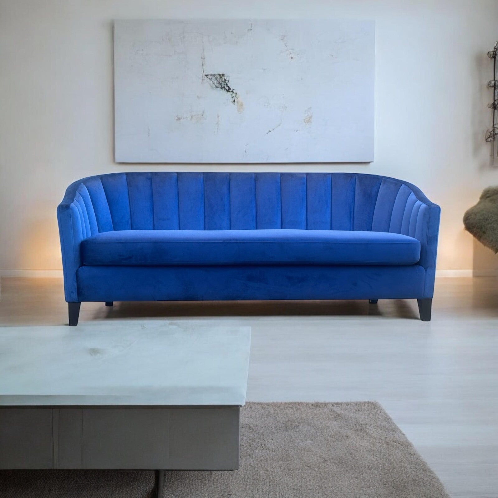 Blue Velvet Sofa 3 Seat Accent Chair Velvet Tub Chair Contemporary Living Room