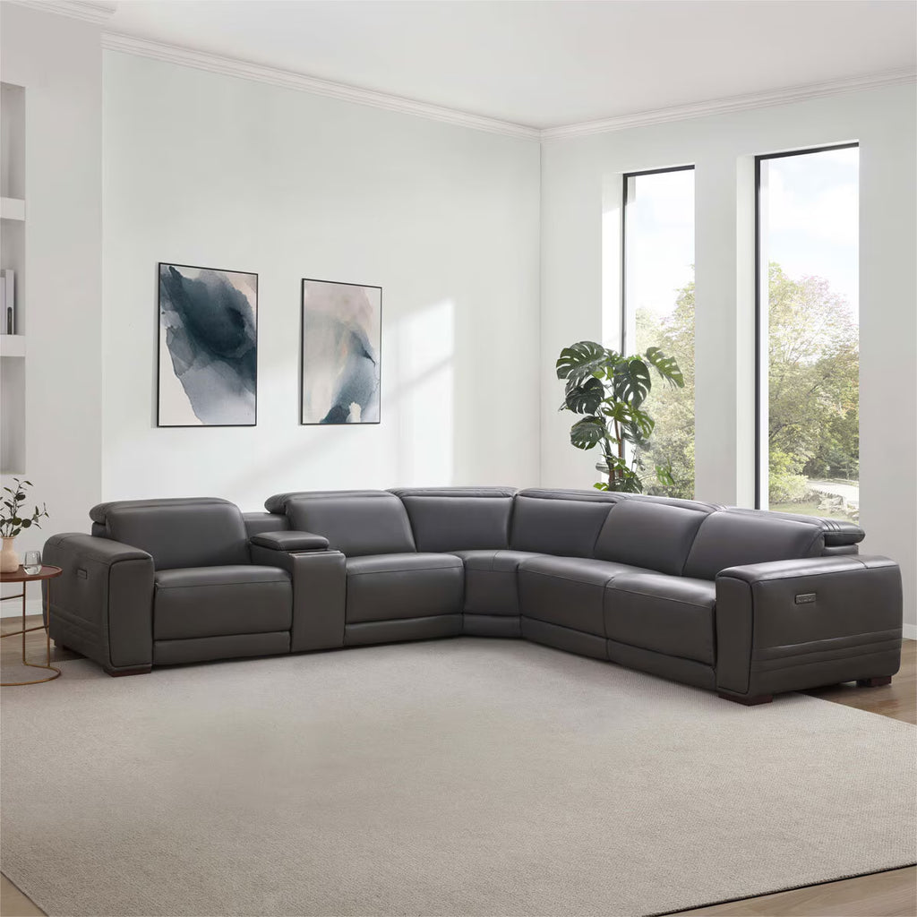 Karson Dark Grey Leather Power Reclining Sectional Sofa