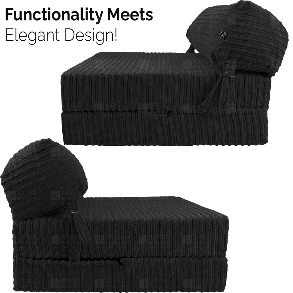Single Chair Bed Sofa Z Bed Jumbo Cord Seat Foam Fold Out Guest Futon Kids