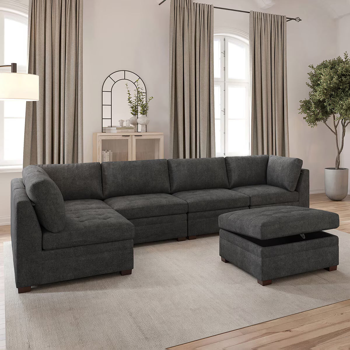 Tisdale Dark Grey 6 Piece Modular Fabric Sofa