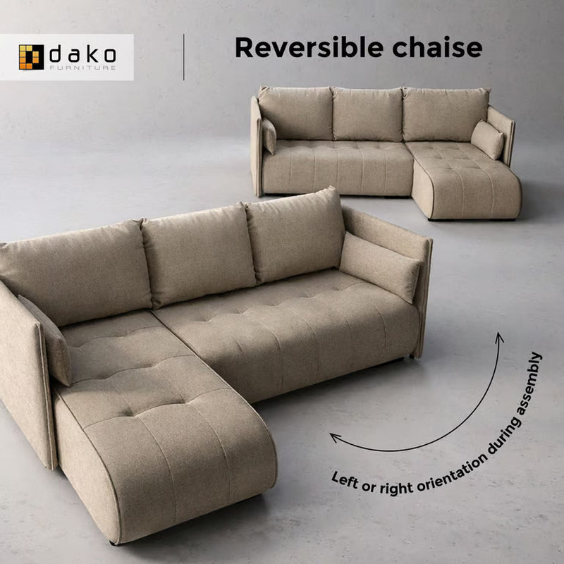 Corner Sofa Bed NESSA Reversible Chaise Lounge, Storage DAKO®