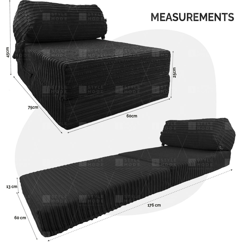 Single Chair Bed Sofa Z Bed Jumbo Cord Seat Foam Fold Out Guest Futon Kids