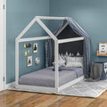 Wooden Single Bed Frame with Tree House Style, White