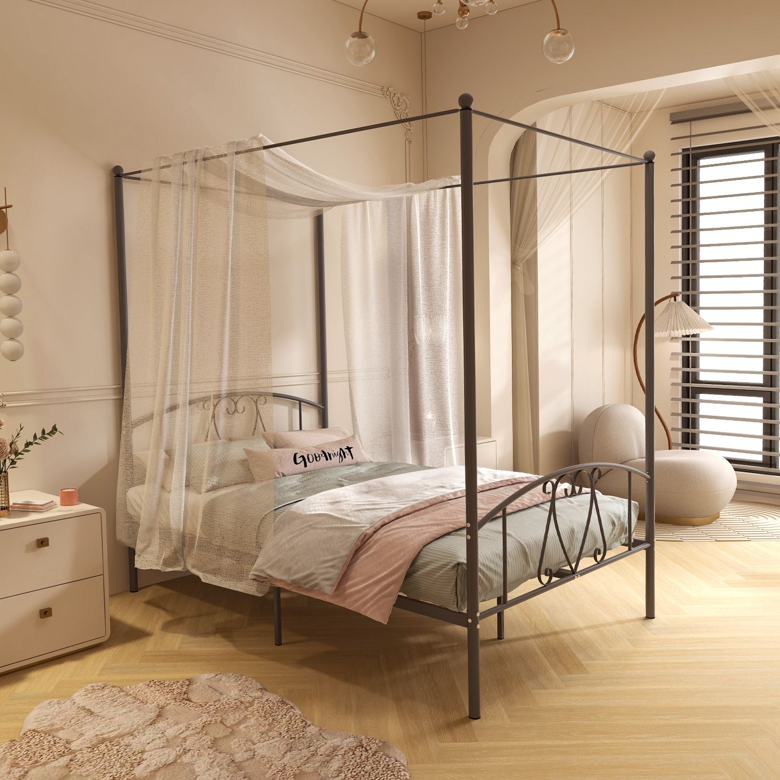 Double Size Metal Canopy Bed Frame