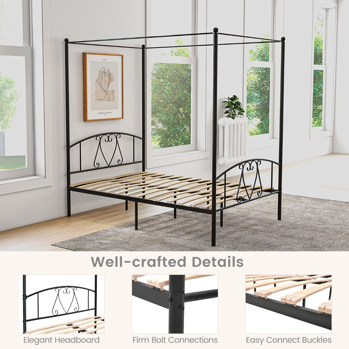 Double Size Metal Canopy Bed Frame