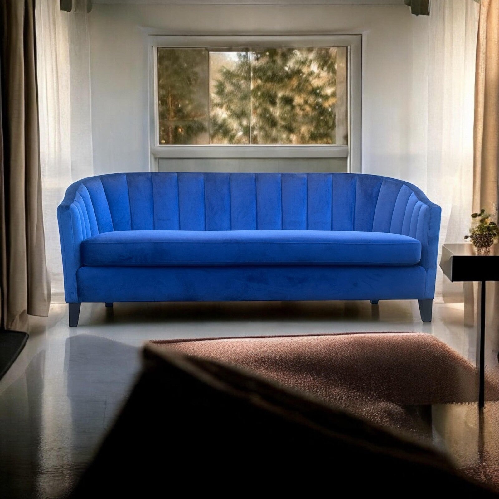 Blue Velvet Sofa 3 Seat Accent Chair Velvet Tub Chair Contemporary Living Room