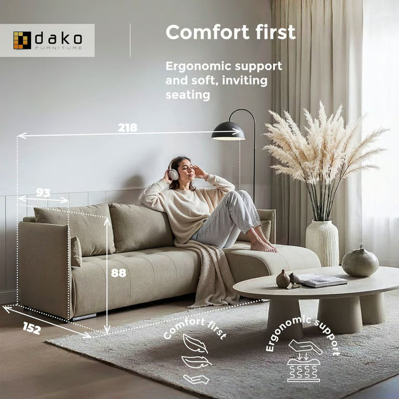 Corner Sofa Bed NESSA Reversible Chaise Lounge, Storage DAKO®