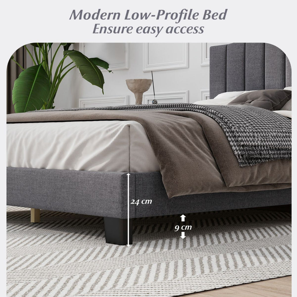 Modern Upholstered Bed Frame with Headboard and Wooden Slat Support