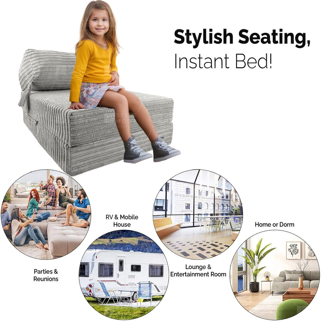 Single Chair Bed Sofa Z Bed Jumbo Cord Seat Foam Fold Out Guest Futon Kids