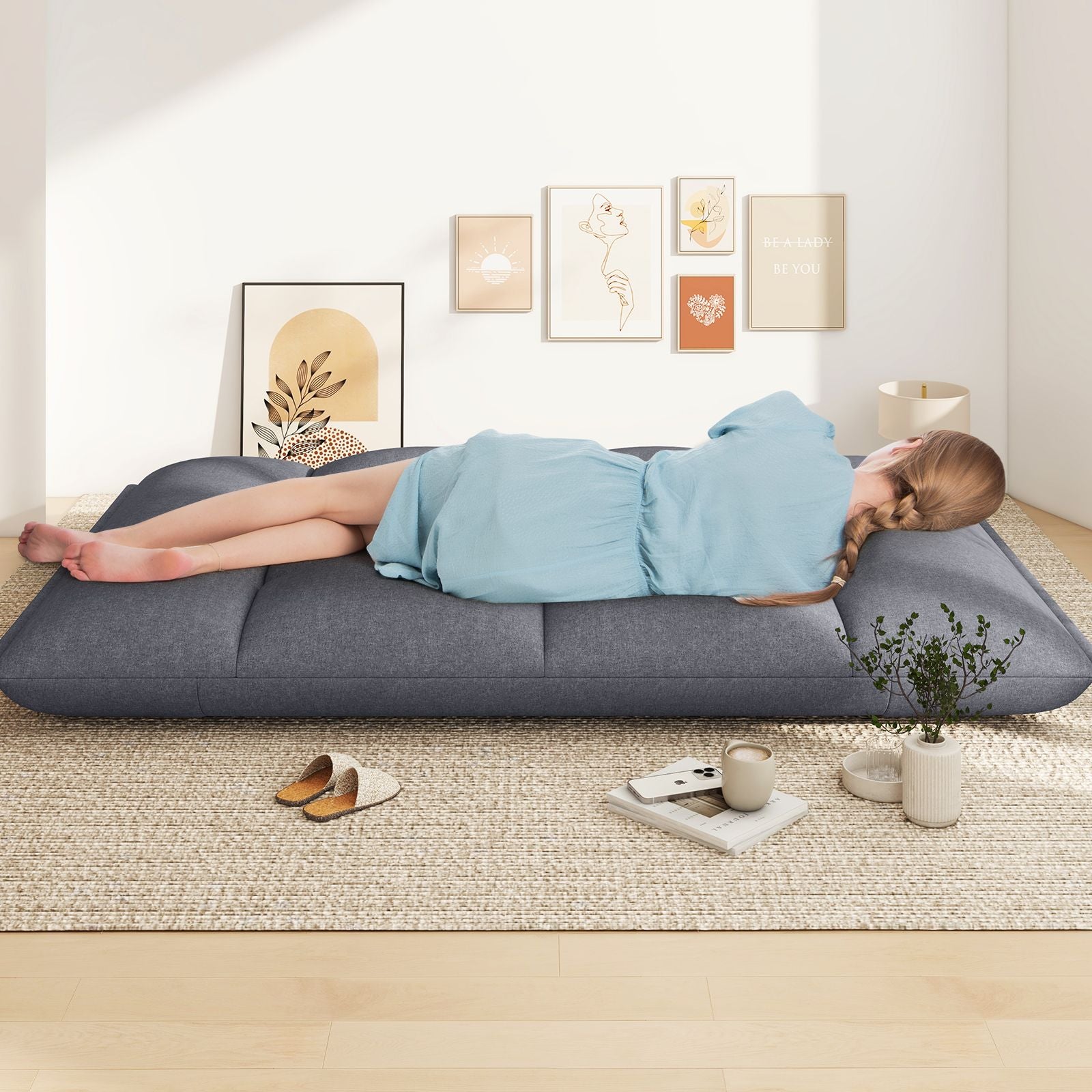 Floor Sofa Chair with 5-Postion Adjustable Backrest and Armrests