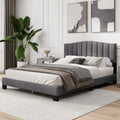 Modern Upholstered Bed Frame with Headboard and Wooden Slat Support