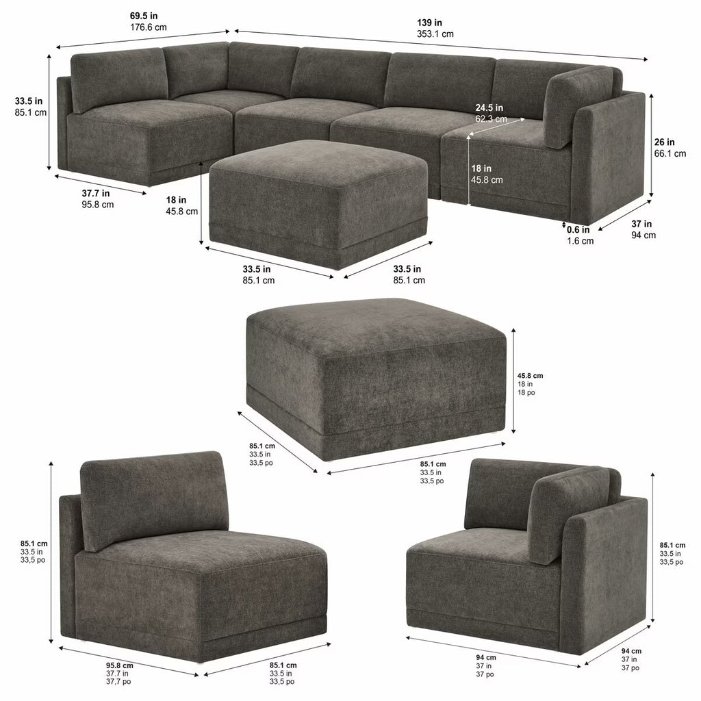 Fallon Grey 6 Piece Modular Fabric Sofa