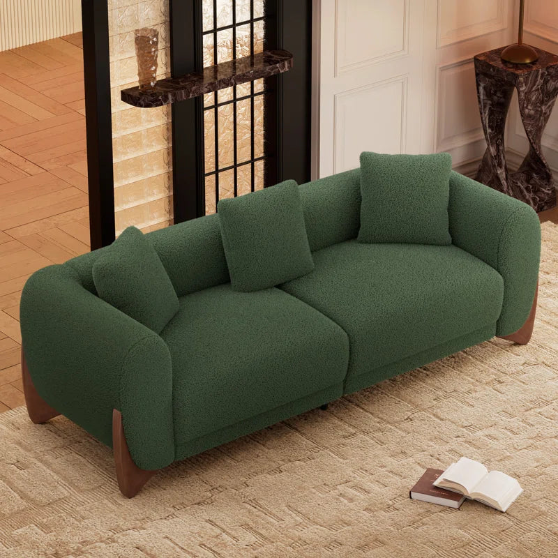 Cloud Sherpa Upholstered Sofa with Wood Wedge Legs