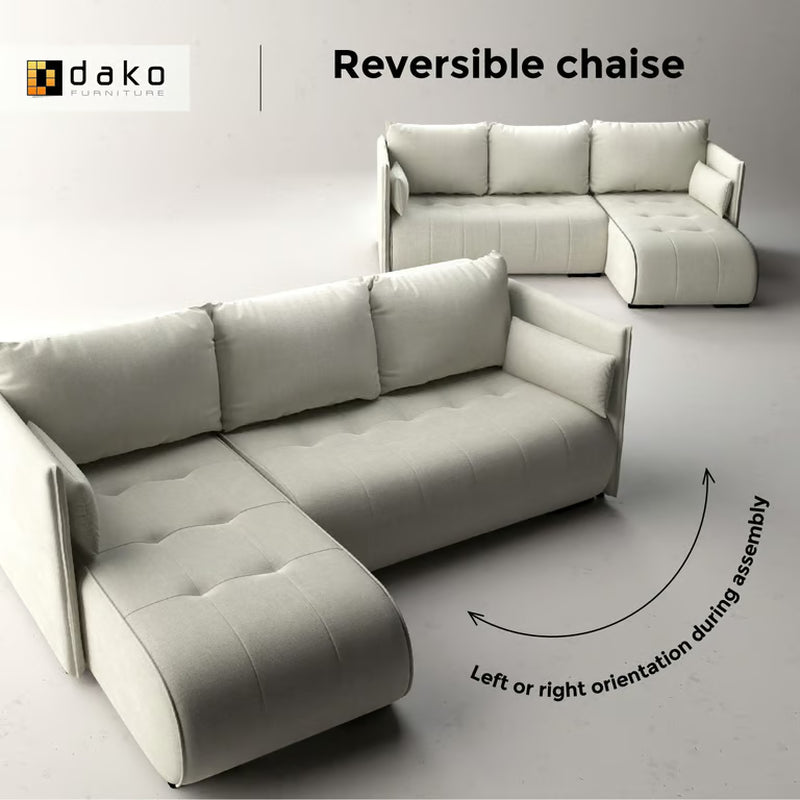 Corner Sofa Bed NESSA Reversible Chaise Lounge, Storage DAKO®