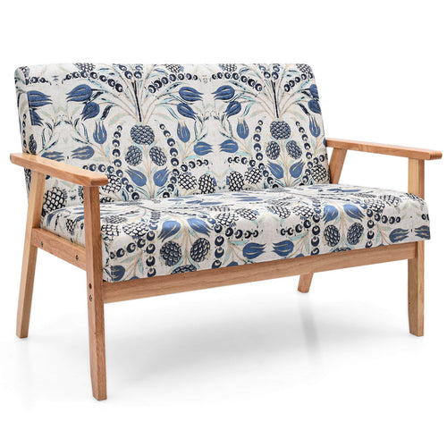 2-Seater Wooden Upholstered Loveseat with Rubber Wood Armrests