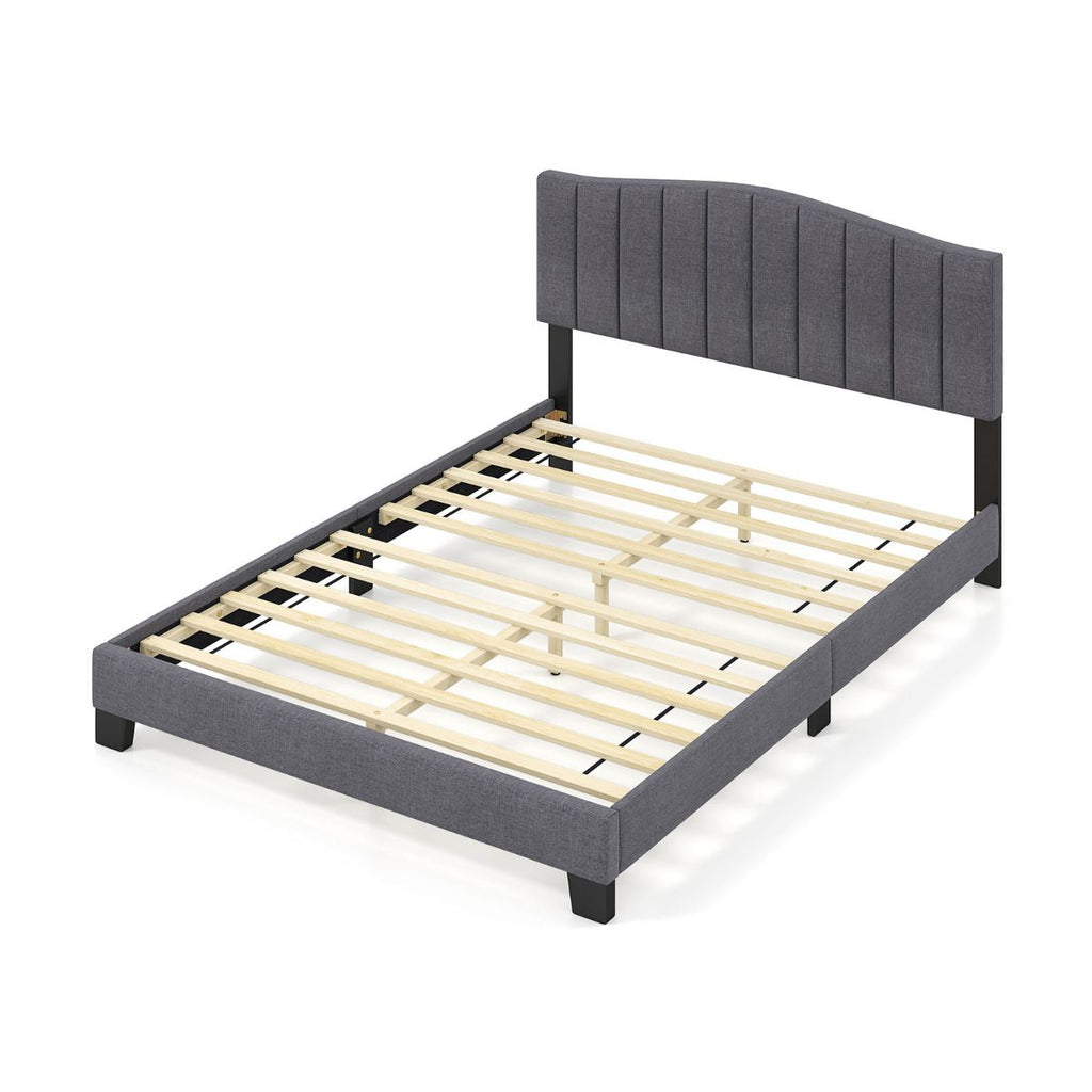 Modern Upholstered Bed Frame with Headboard and Wooden Slat Support
