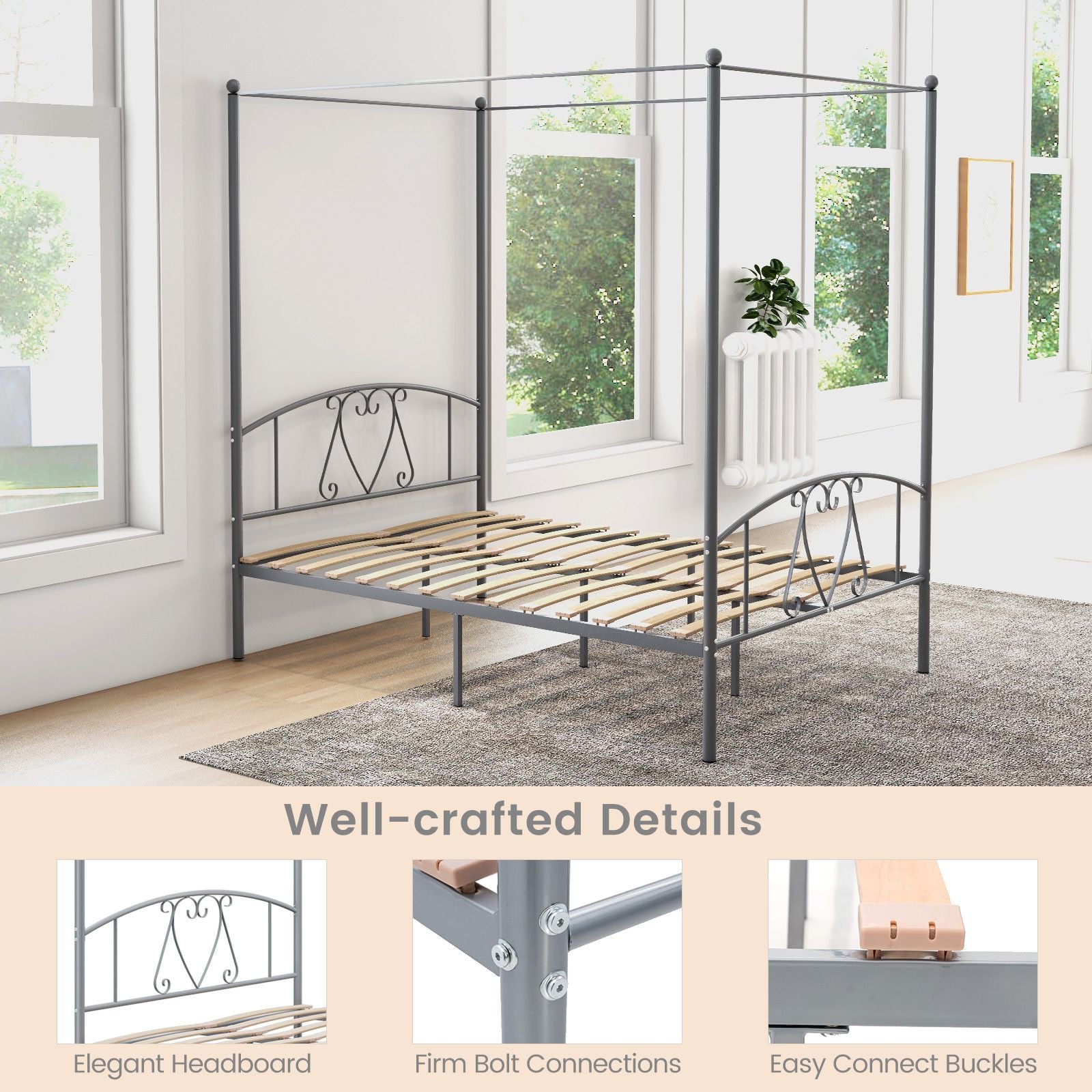 Double Size Metal Canopy Bed Frame