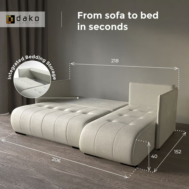 Corner Sofa Bed NESSA Reversible Chaise Lounge, Storage DAKO®