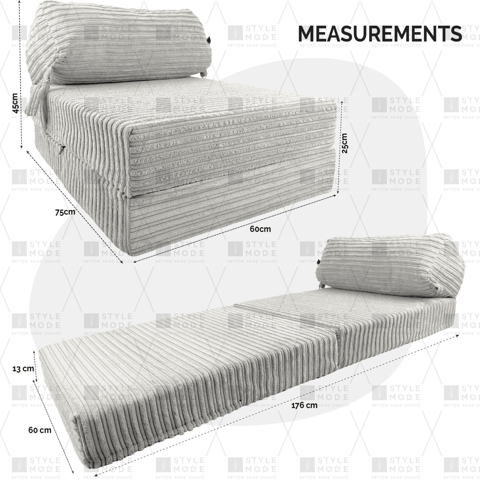 Single Chair Bed Sofa Z Bed Jumbo Cord Seat Foam Fold Out Guest Futon Kids