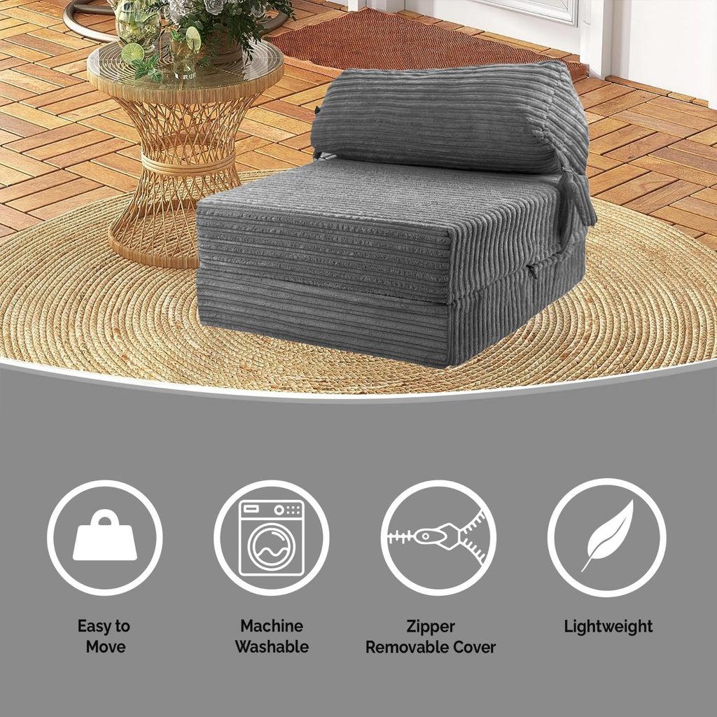 Single Chair Bed Sofa Z Bed Jumbo Cord Seat Foam Fold Out Guest Futon Kids
