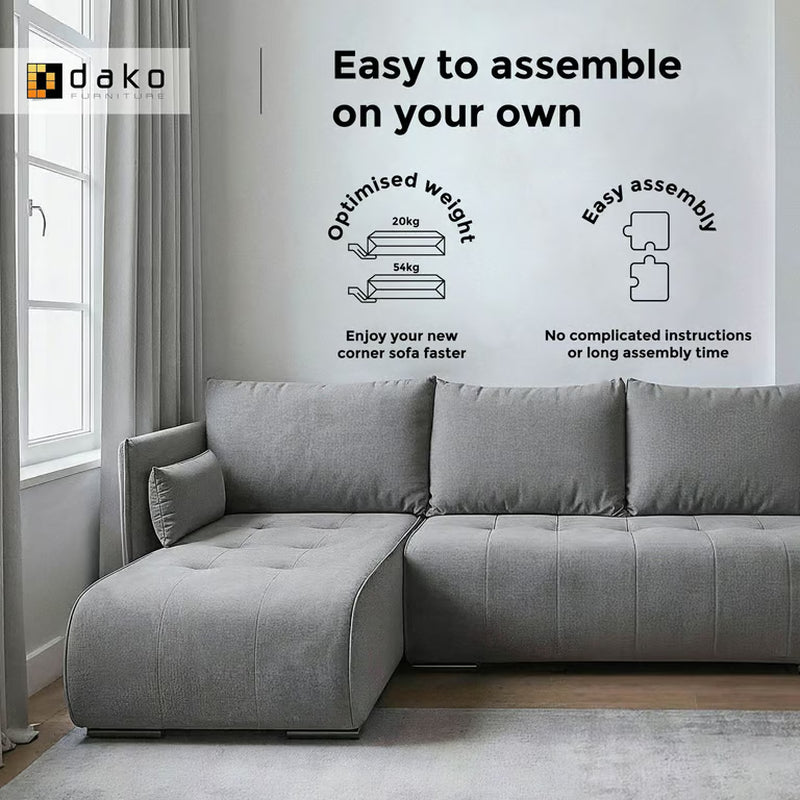 Corner Sofa Bed NESSA Reversible Chaise Lounge, Storage DAKO®