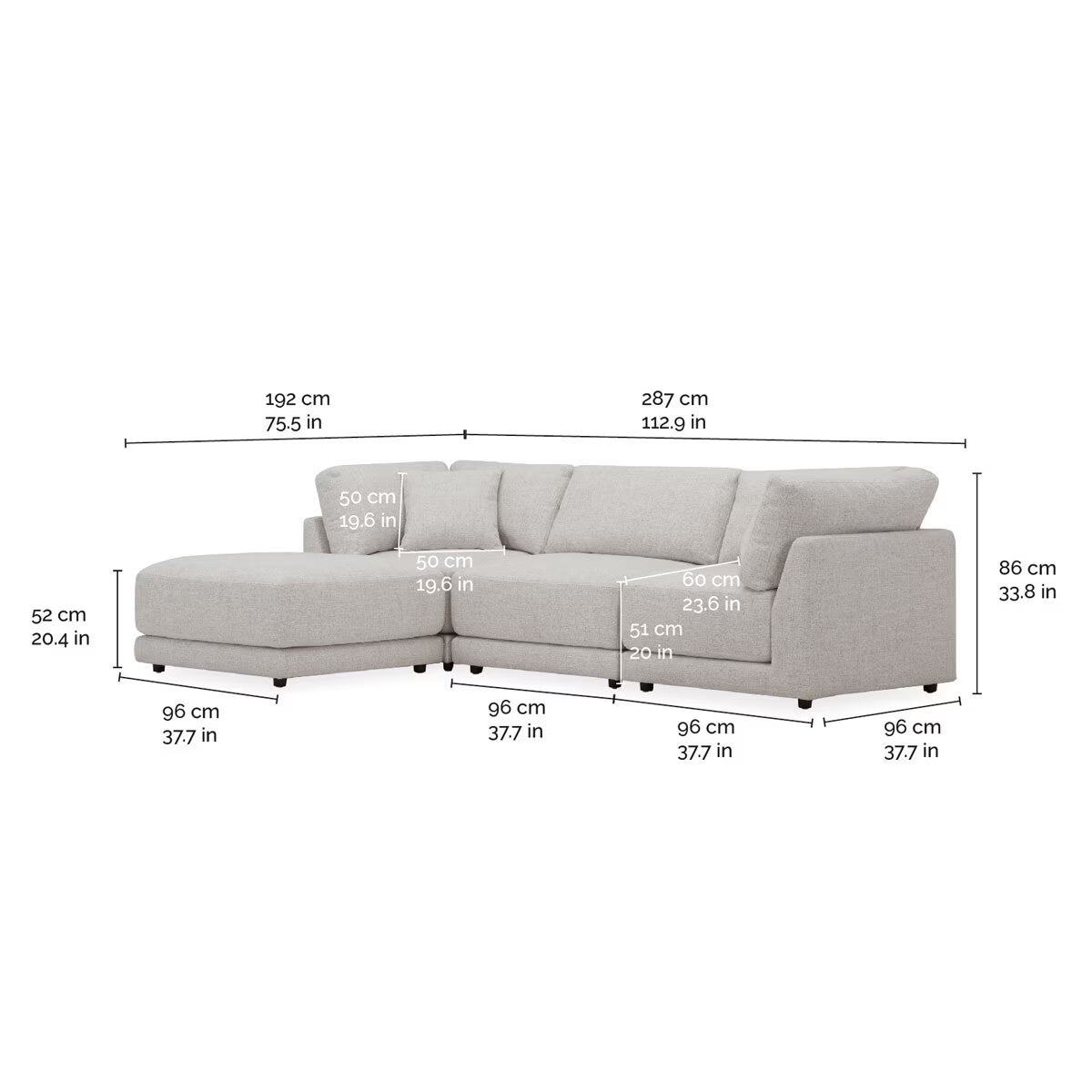 Dayna Grey Fabric 4 Piece Modular Sofa