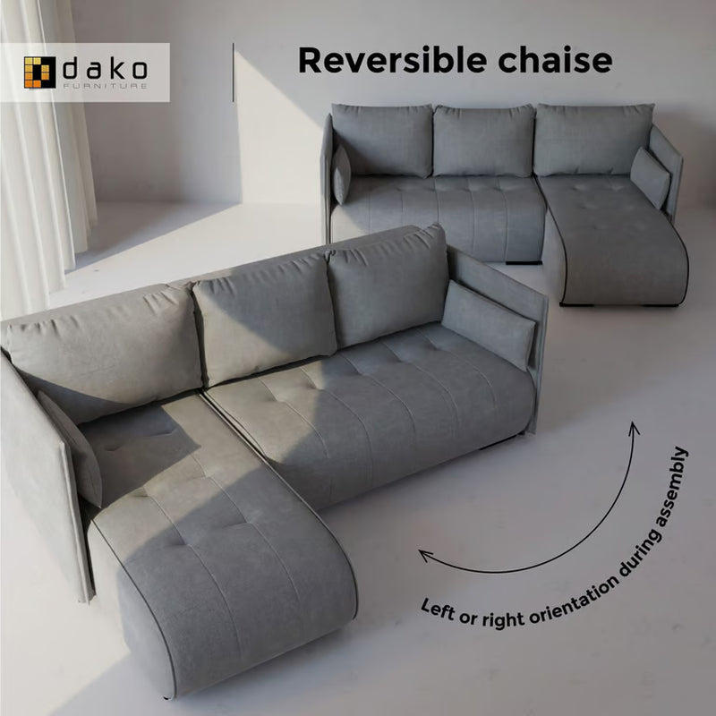 Corner Sofa Bed NESSA Reversible Chaise Lounge, Storage DAKO®
