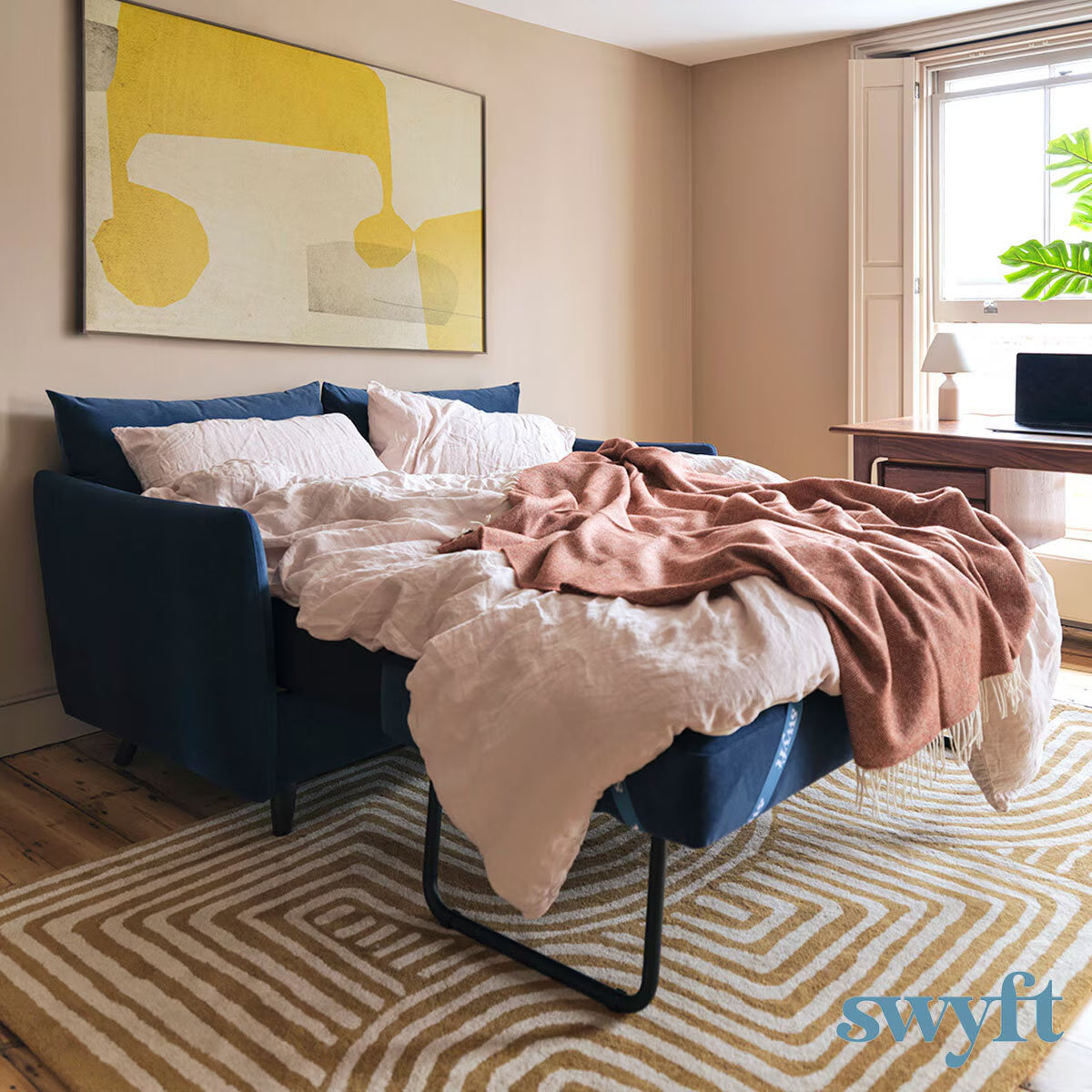 Model 08 Blue Velvet Double Sofa Bed