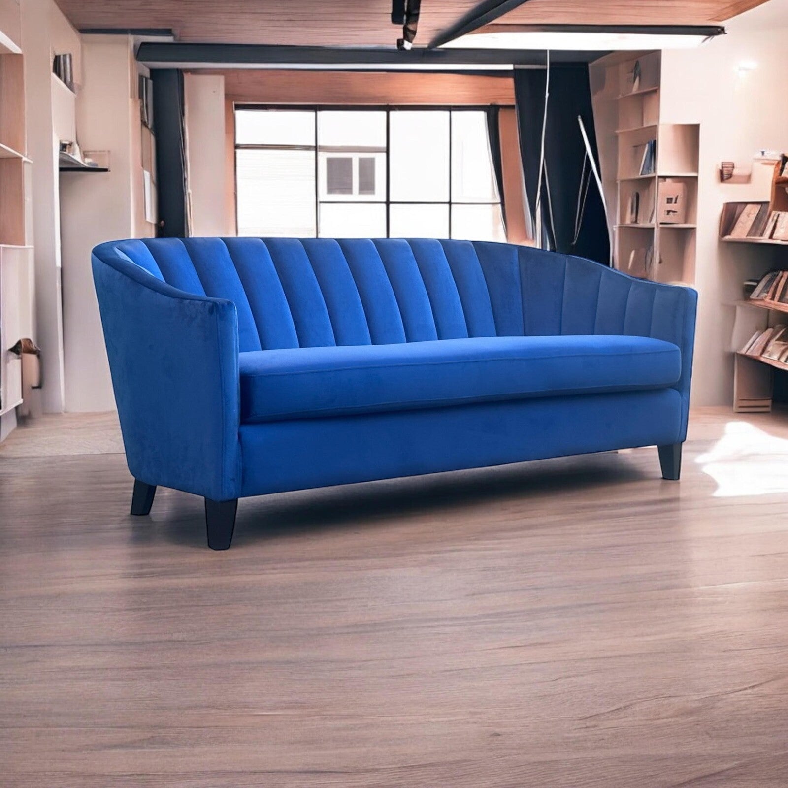 Blue Velvet Sofa 3 Seat Accent Chair Velvet Tub Chair Contemporary Living Room