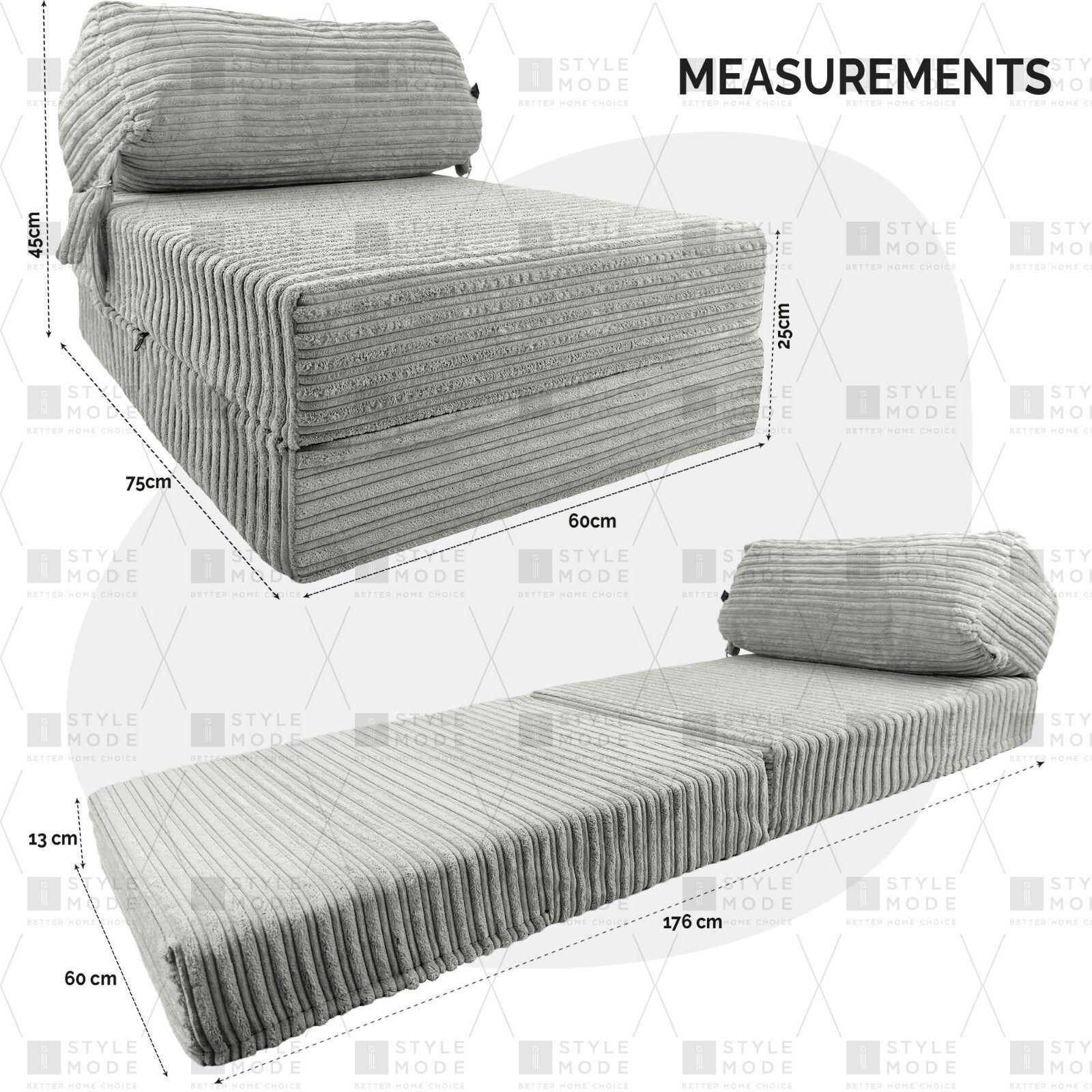 Single Chair Bed Sofa Z Bed Jumbo Cord Seat Foam Fold Out Guest Futon Kids