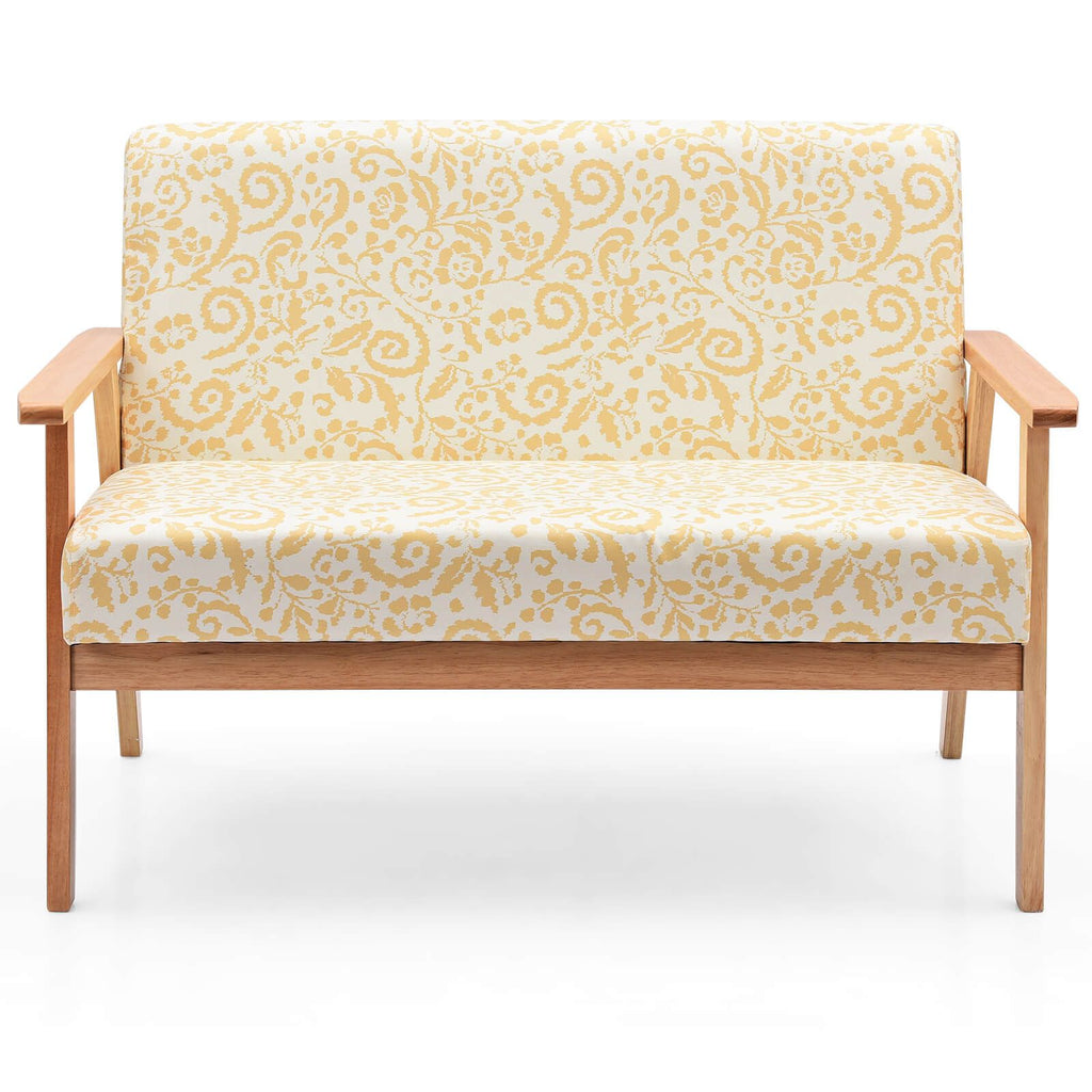 2-Seater Wooden Upholstered Loveseat with Rubber Wood Armrests