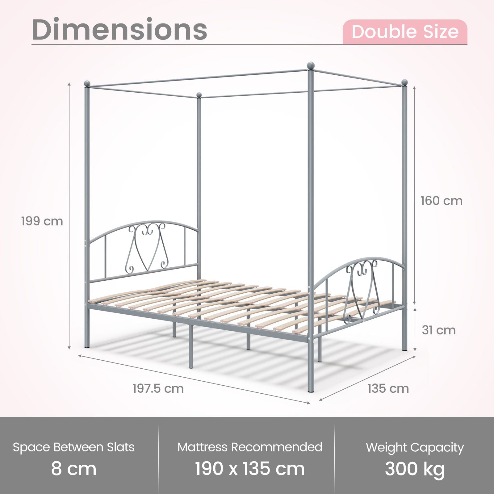 Double Size Metal Canopy Bed Frame