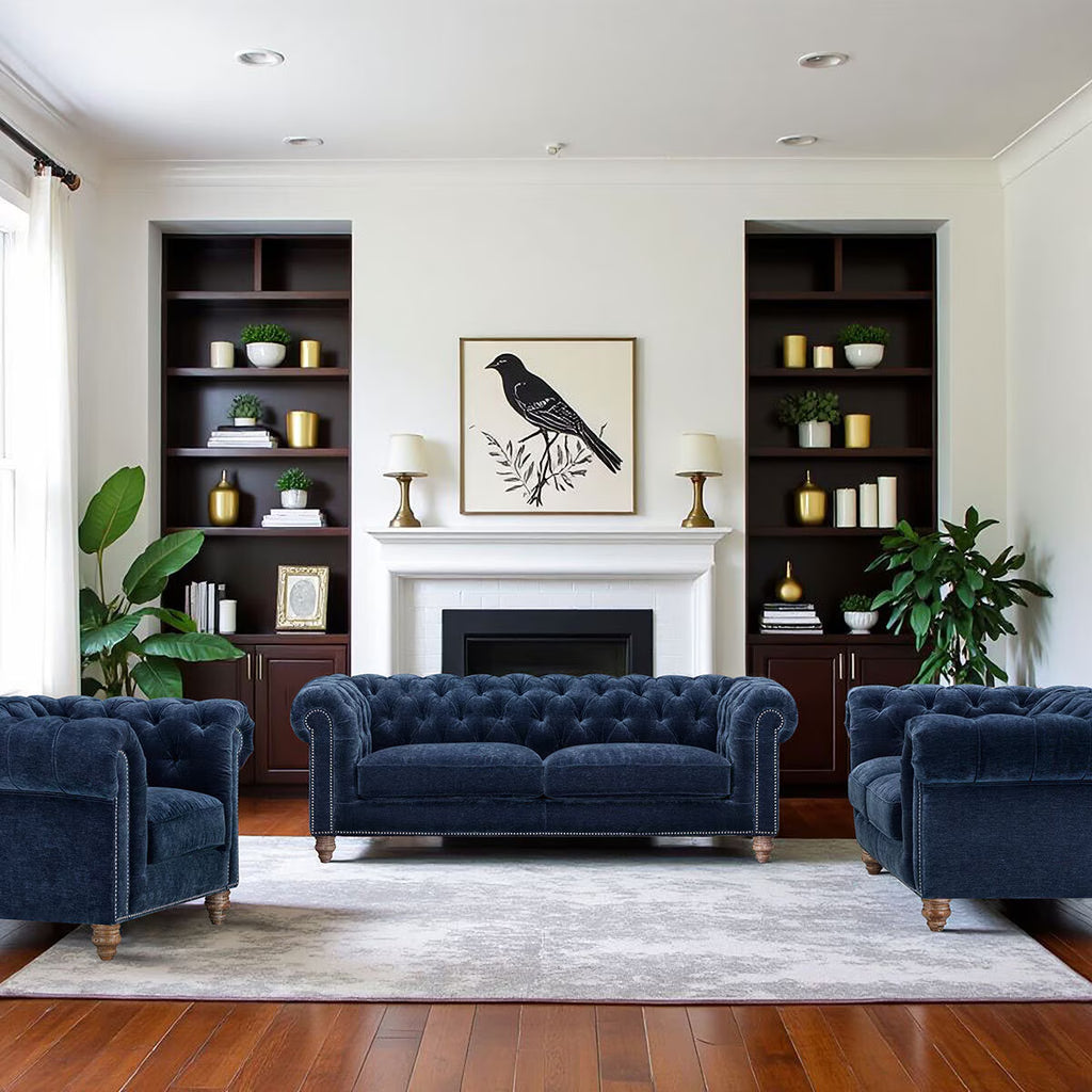 Allington 2 Seater Navy Fabric Chesterfield Sofa