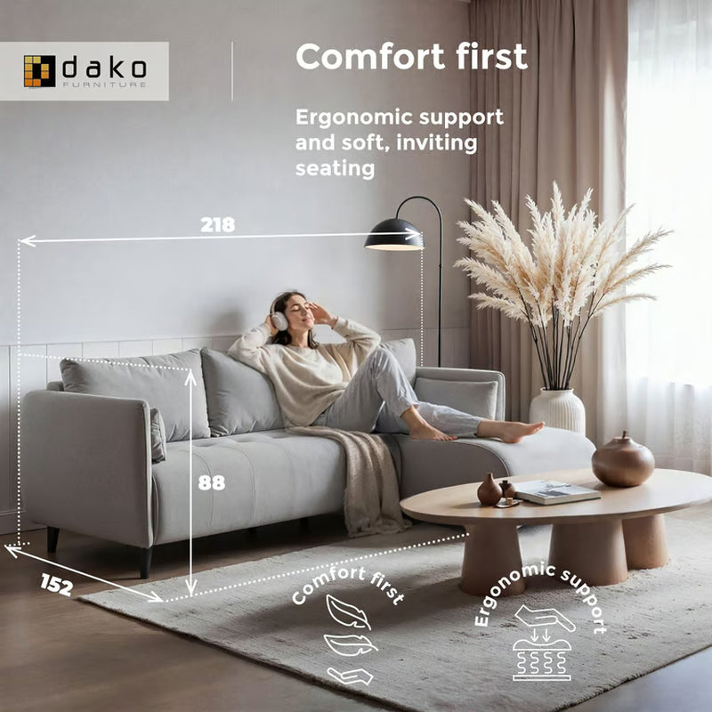 Corner Sofa Bed NESSA Reversible Chaise Lounge, Storage DAKO®