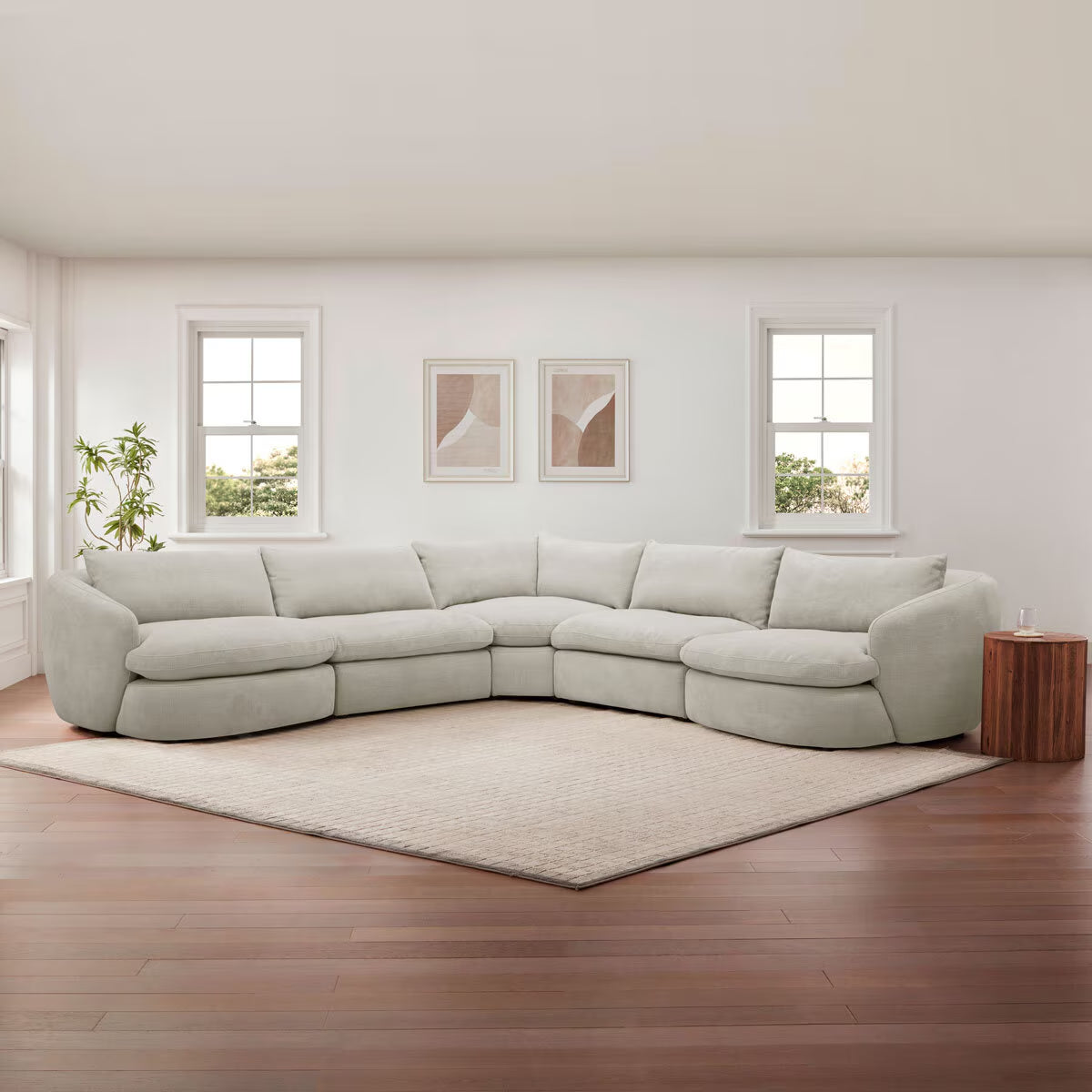 Holley Beige Fabric 5 Piece Modular Sofa